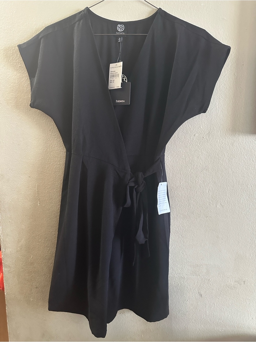 Bobeau black wrap dress featuring a flattering side-tie waist size XS